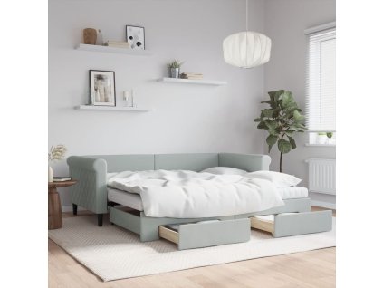 vidaXL Rozkladacia denná posteľ so zásuvkami bledosivá 90x200 cm zamat