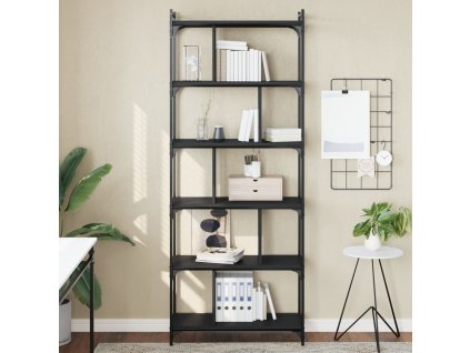 vidaXL Knižnica 6-poschodová čierna 76x32x192 cm kompozitné drevo