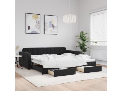 vidaXL Rozkladacia denná posteľ so zásuvkami čierna 100x200 cm zamat