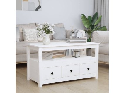 vidaXL Konferenčný stolík biely 102x49x55 cm borovicový masív