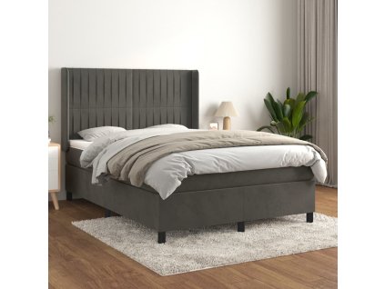 vidaXL Posteľný rám boxspring s matracom tmavosivý 140x190 cm zamat