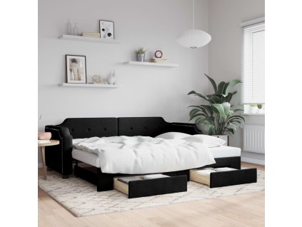 vidaXL Rozkladacia denná posteľ so zásuvkami čierna 90x190 cm látka