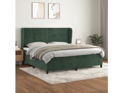 vidaXL Posteľný rám boxsping s matracom tmavozelený 200x200 cm zamat