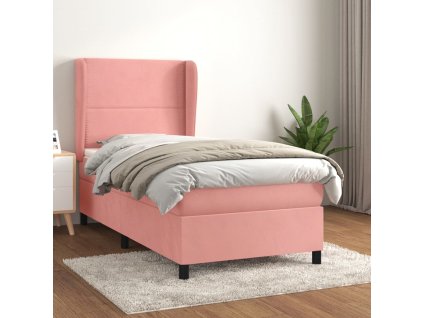 vidaXL Posteľný rám boxsping s matracom ružový 80x200 cm zamat