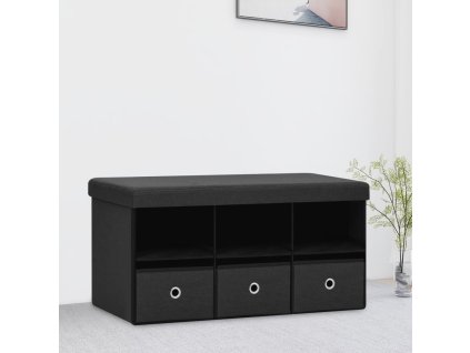 vidaXL Skladacia úložná lavica čierna 76x38x38 cm umelý ľan