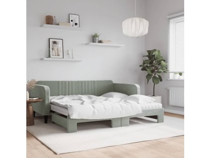 vidaXL Rozkladacia denná posteľ s matracmi bledosivá 90x190 cm zamat