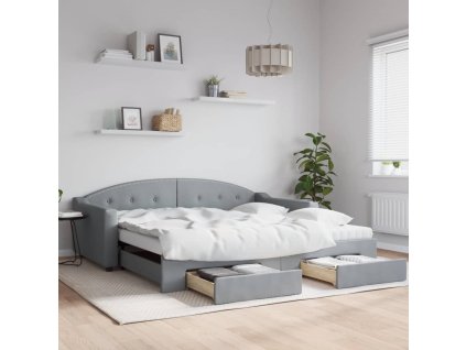 vidaXL Rozkladacia denná posteľ so zásuvkami bledosivá 100x200cm látka