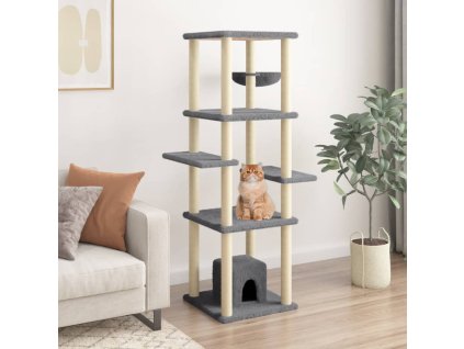 vidaXL Škrabadlo pre mačky so sisalovými stĺpikmi tmavosivé 154 cm