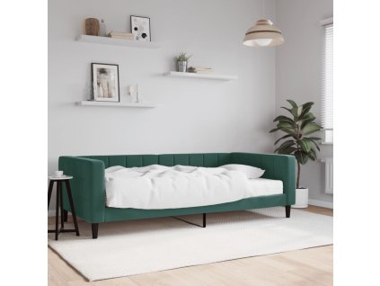 vidaXL Denná posteľ s matracom tmavozelená 100x200 cm zamat