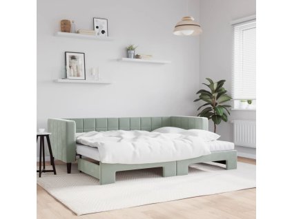 vidaXL Rozkladacia denná posteľ s matracmi bledosivá 80x200 cm zamat