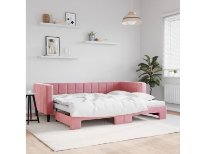 vidaXL Denná posteľ s rozkladacou posteľou ružová 80x200 cm zamat