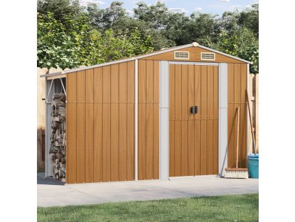 vidaXL Záhradná kôlňa hnedá 277x93x179 cm pozinkovaná oceľ