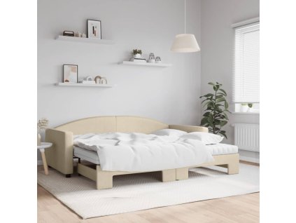 vidaXL Rozkladacia denná posteľ s matracmi krémová 90x200 cm látka