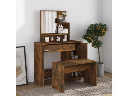 vidaXL Sada toaletného stolíka dymový dub 86,5x35x136 cm
