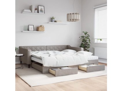 vidaXL Rozkladacia denná posteľ so zásuvkami sivohnedá 100x200cm látka