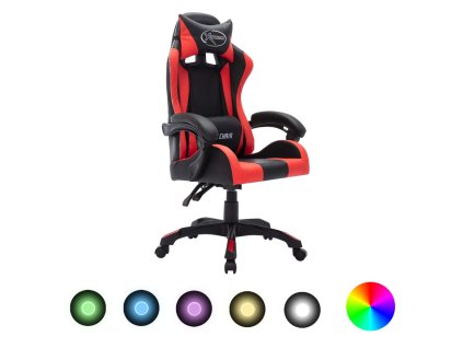 vidaXL Herná stolička s RGB LED svetlami červeno-čierna umelá koža