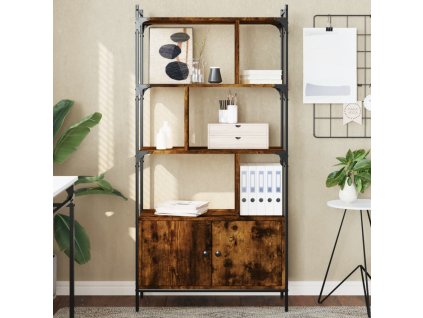 vidaXL Knižnica s dvierkami dymový dub 76,5x30x154,5 cm kompoz. drevo