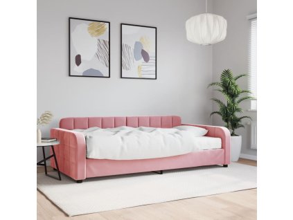 vidaXL Denná posteľ s matracom ružová 100x200 cm zamat