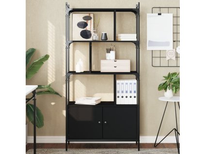 vidaXL Knižnica s dvierkami čierna 76,5x30x154,5 cm kompozitné drevo