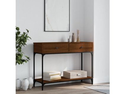 vidaXL Konzolový stolík hnedý dub 100x34,5x75 cm kompozitné drevo