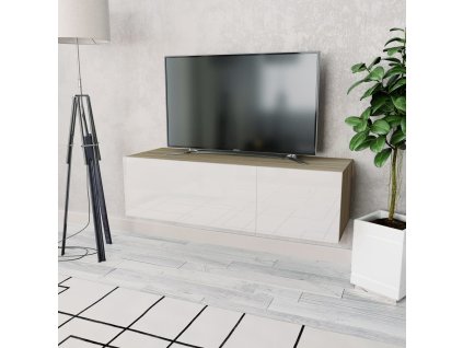 vidaXL TV skrinka, kompozitné drevo 120x40x34cm, lesklá biela a dubová