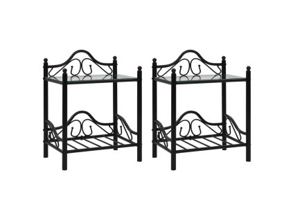 vidaXL Nočné stolíky, 2 ks, oceľ a tvrdené sklo, 45x30,5x60 cm, čierne