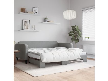 vidaXL Rozkladacia denná posteľ s matracmi bledosivá 100x200 cm látka