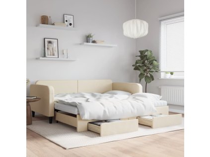 vidaXL Rozkladacia denná posteľ so zásuvkami krémová 100x200 cm látka