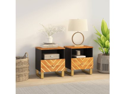 vidaXL Nočné stolíky 2 ks hnedo-čierne masívne mangovníkové drevo