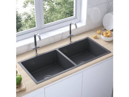 vidaXL Ručne vyrobený kuchynský drez, čierny, nehrdzavejúca oceľ