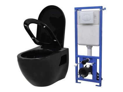 vidaXL Keramické závesné WC so skrytou nádržou, čierne