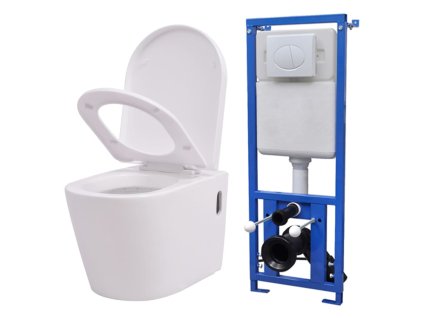 vidaXL Keramické závesné WC so skrytou nádržou, biele
