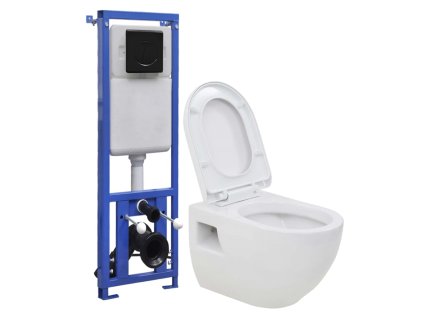 vidaXL Keramické závesné WC so skrytou vrchnou nádržou čierne