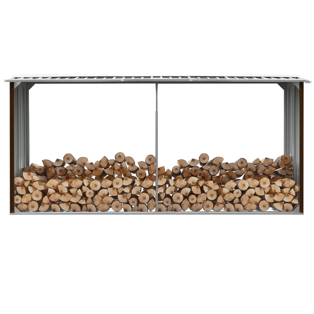 vidaXL Záhradná kôlňa na drevo hnedá 330x92x153 cm galvanizovaná oceľ
