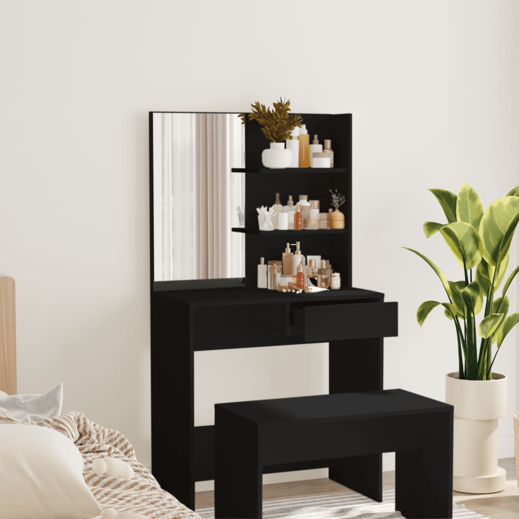 vidaXL Toaletný stolík so zrkadlom čierny 74,5x40x141 cm