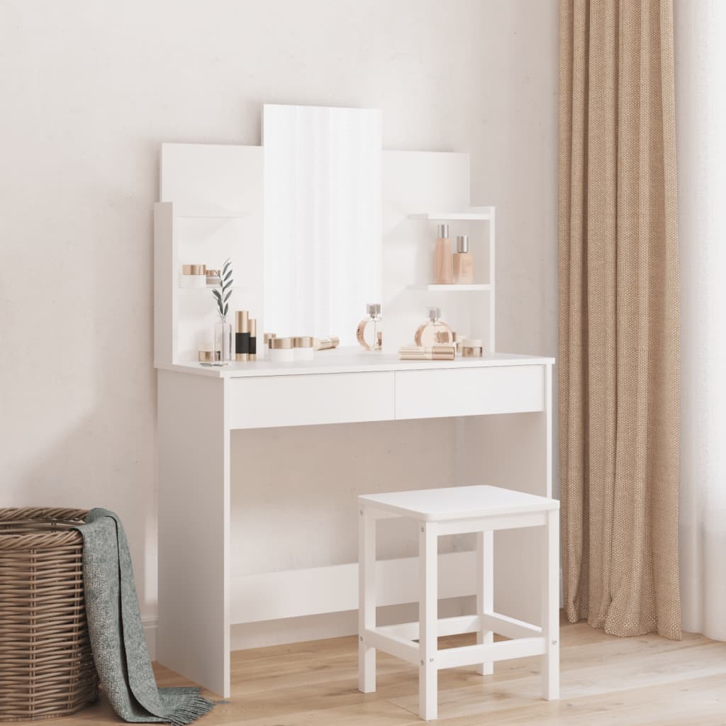 vidaXL Toaletný stolík so zrkadlom biely 96x39x142 cm