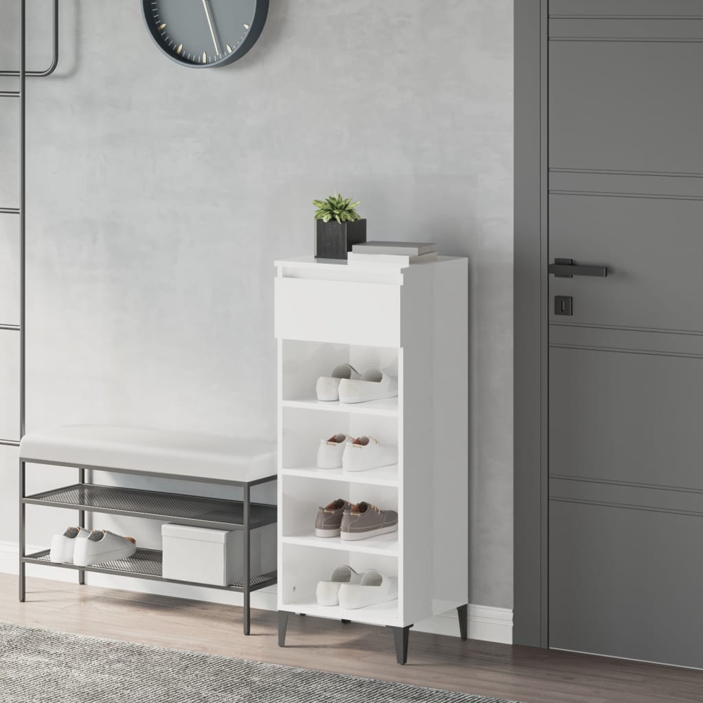 vidaXL Regál na topánky lesklý biely 40x36x105 cm spracované drevo