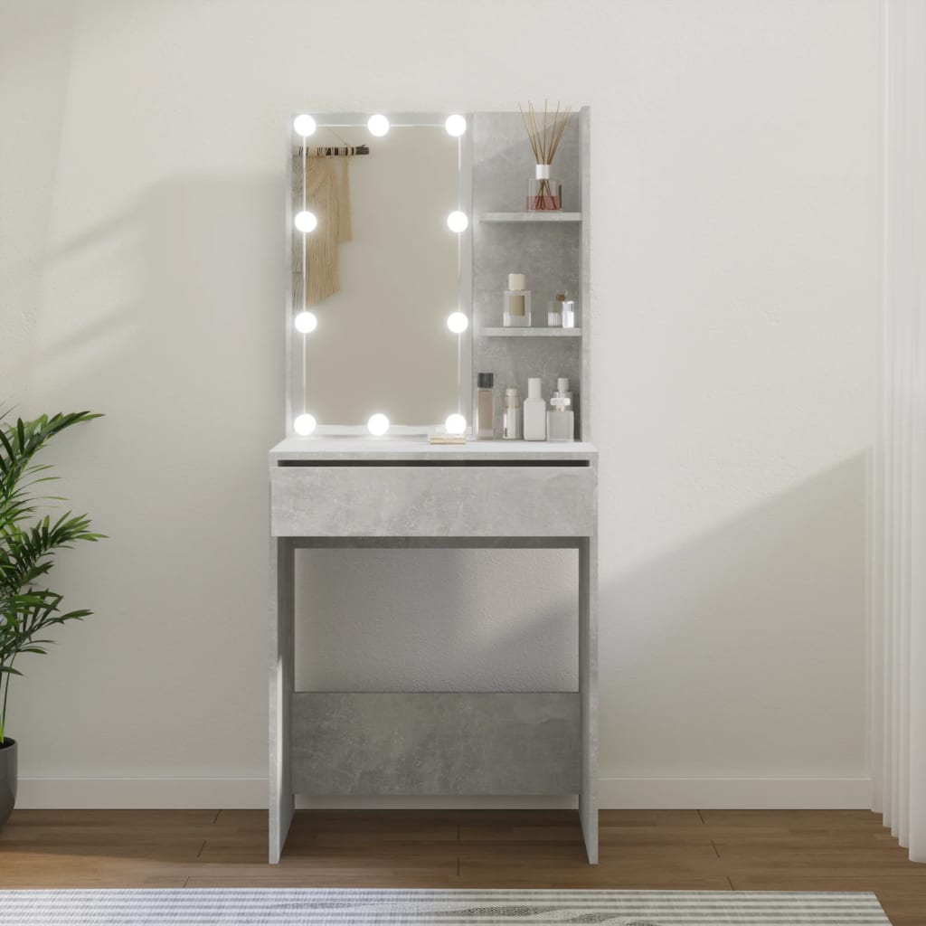 vidaXL Toaletný stolík s LED betónovo sivý 60x40x140 cm
