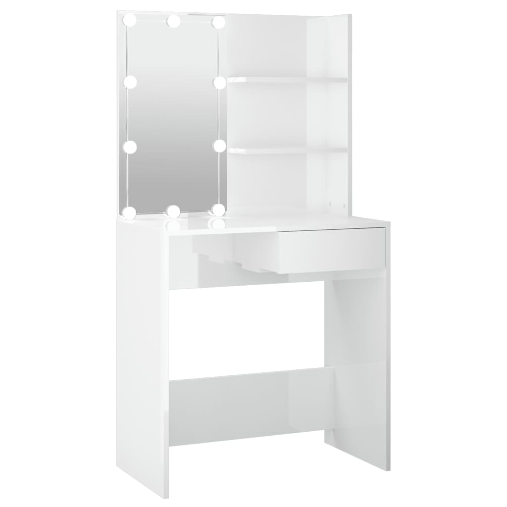 vidaXL Toaletný stolík s LED lesklý biely 74,5x40x141 cm