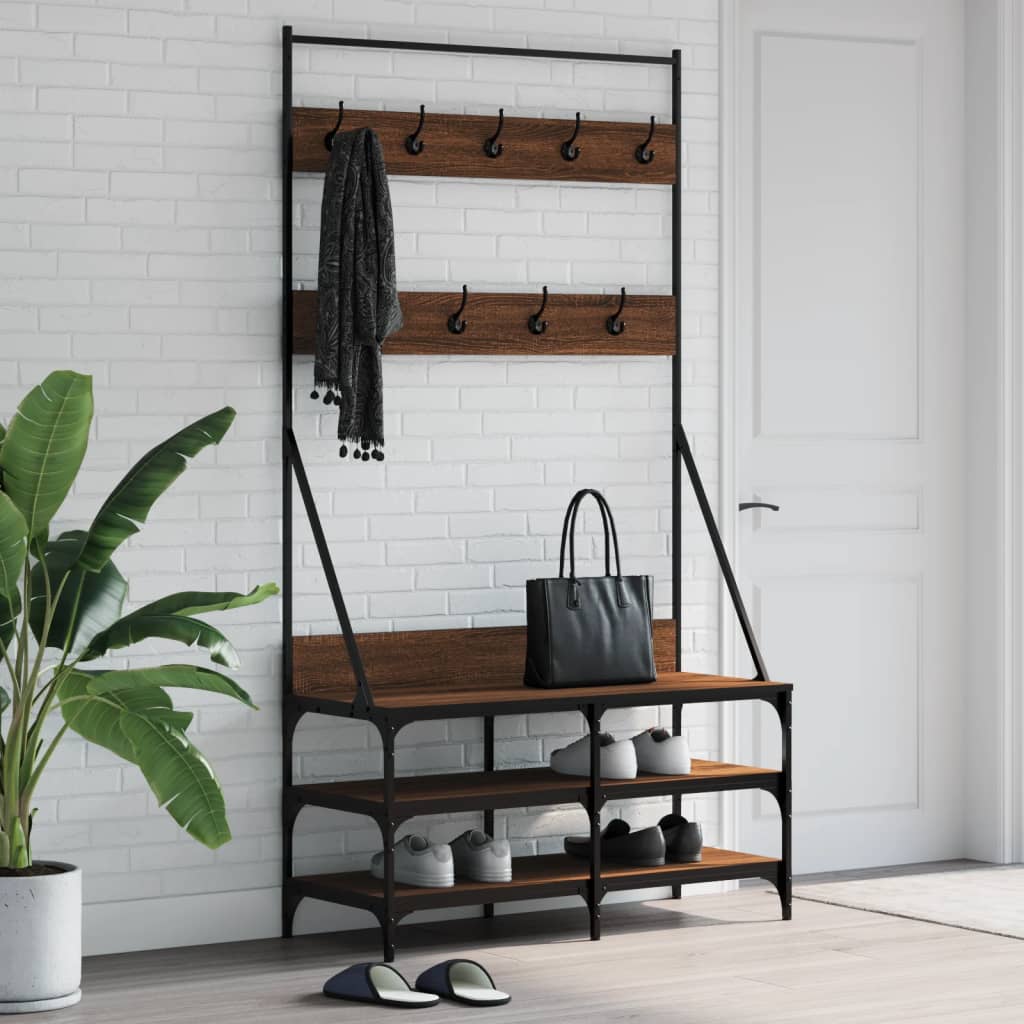 vidaXL Vešiak na šaty s botníkom hnedý dub 100x40x184 cm