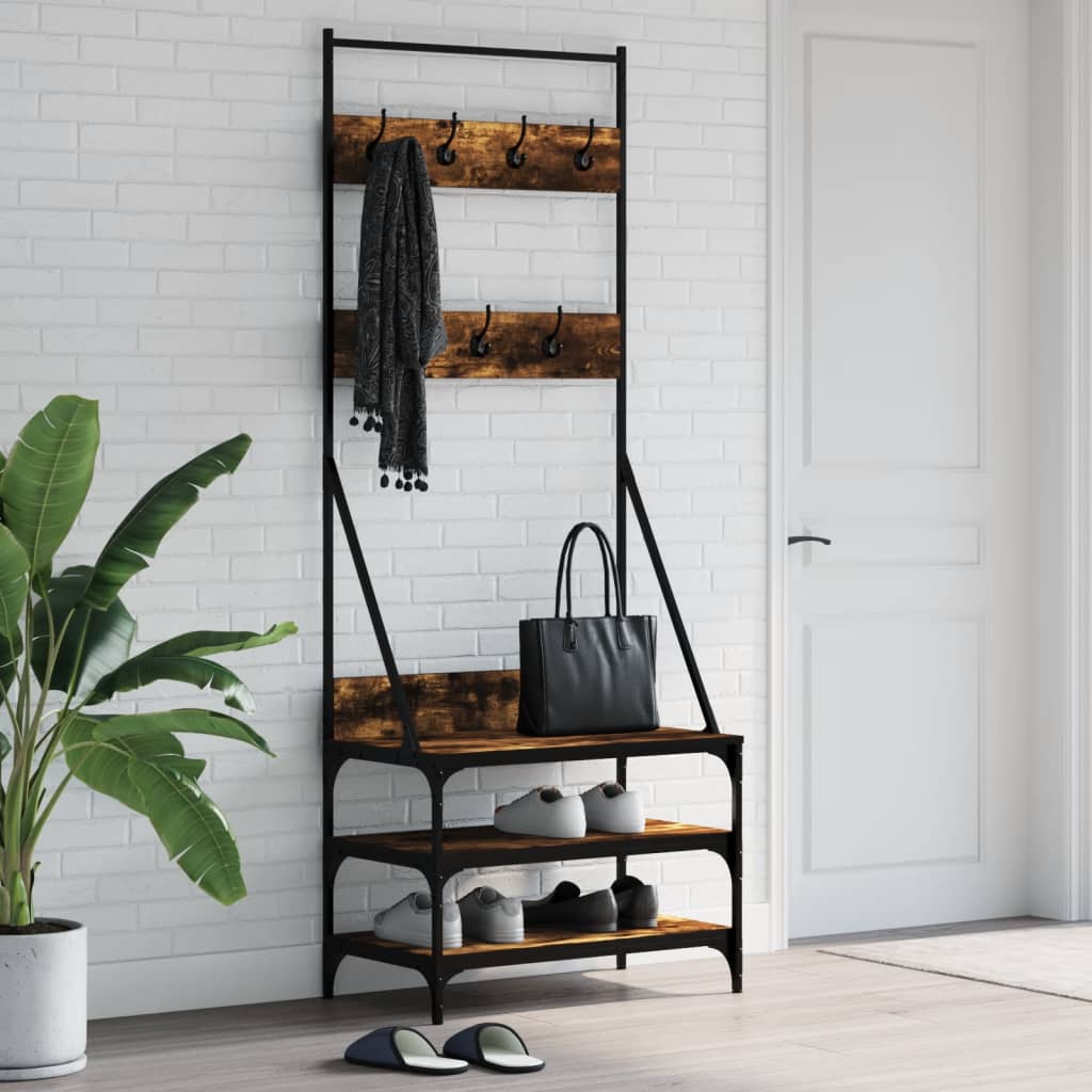 vidaXL Vešiak na šaty s botníkom dymový dub 70x40x184 cm