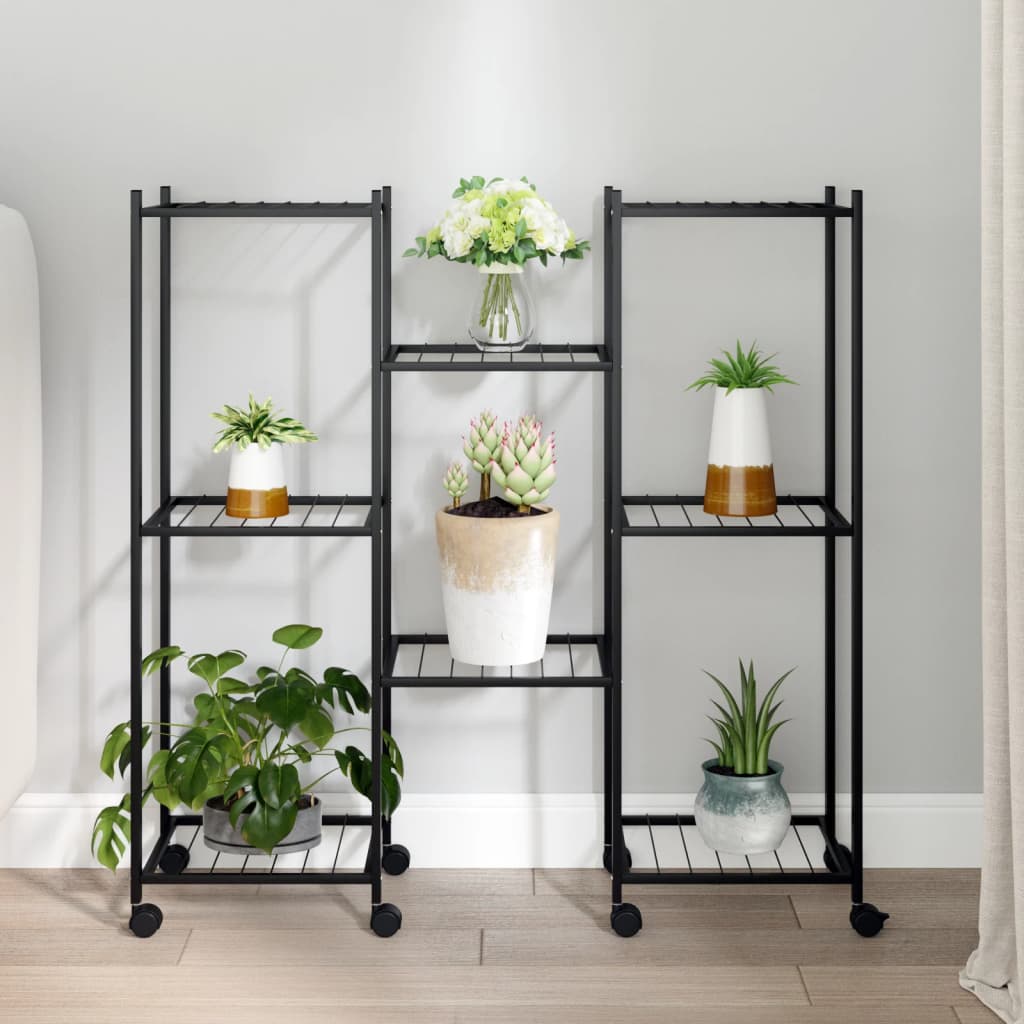 vidaXL Stojan na kvety s kolieskami 83x25x83,5 cm čierny železný