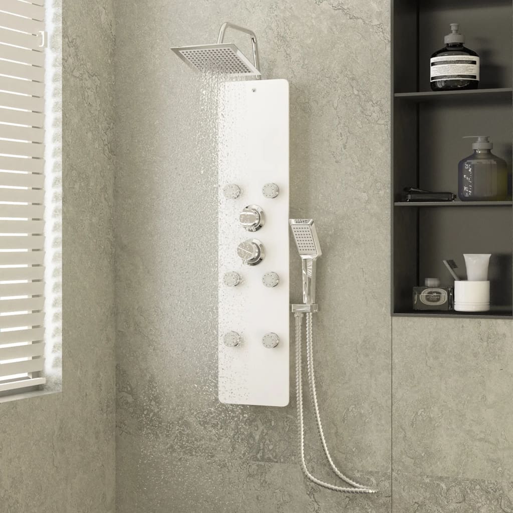 vidaXL Sprchový panel zo skla 25x47,5x130 cm biely
