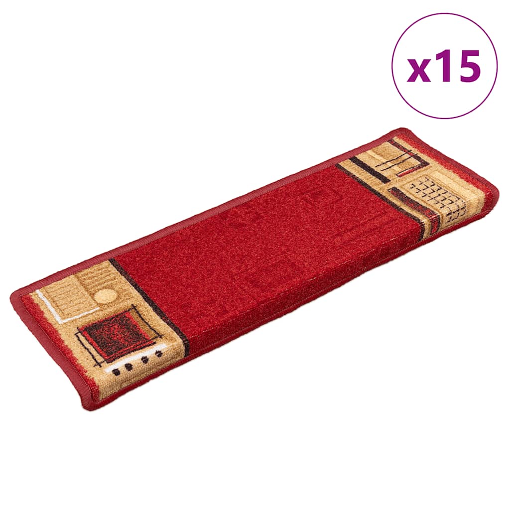 vidaXL Samolepiace nášľapy na schody 15 ks 65x21x4 cm červené