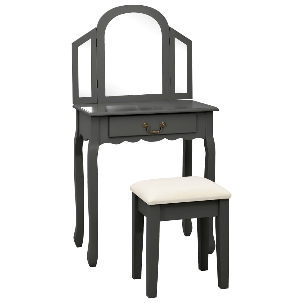 vidaXL Toaletný stolík so stoličkou sivý 65x36x128 cm drevo paulovnie MDF