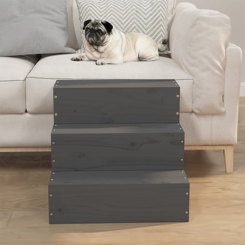 vidaXL Schody pre domáce zvieratá sivé 40x37,5x35 cm masívna borovica