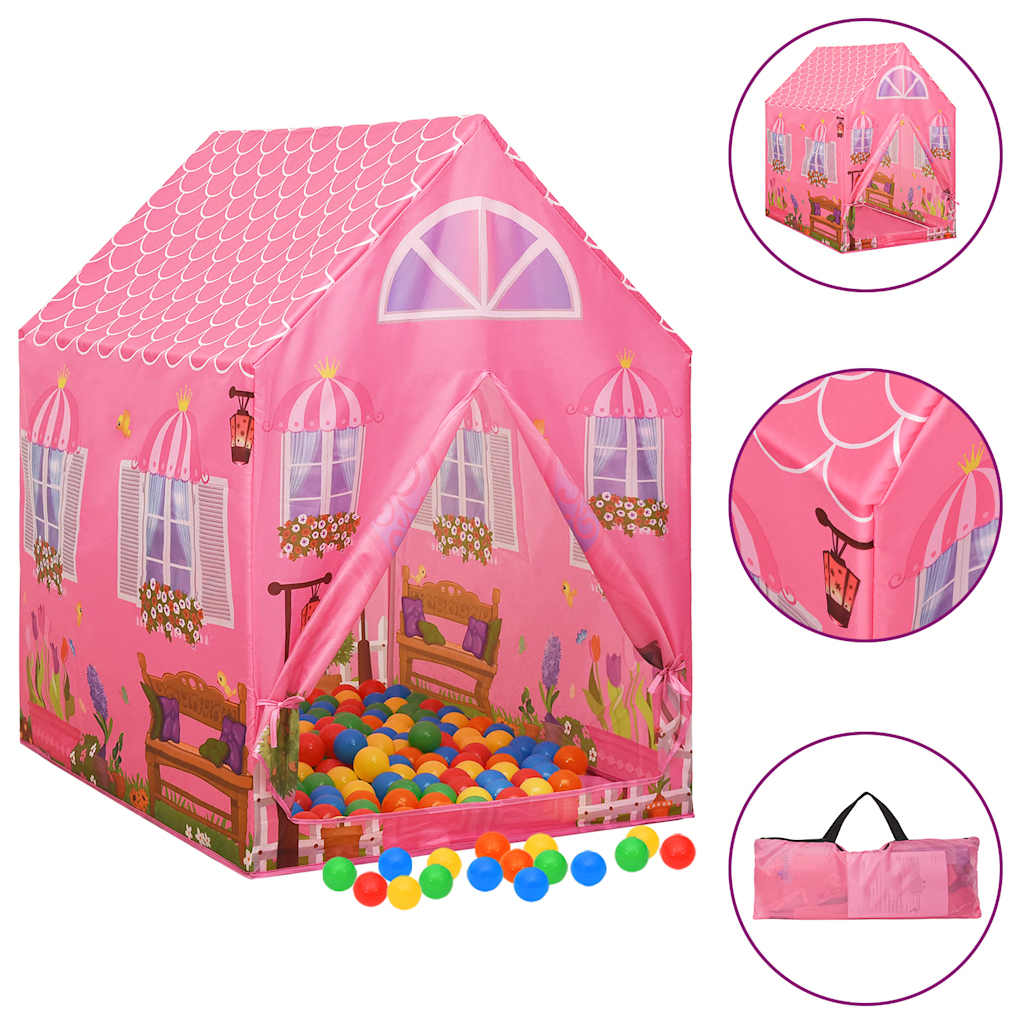 vidaXL Detský stan na hranie s 250 loptičkami ružový 69x94x104 cm