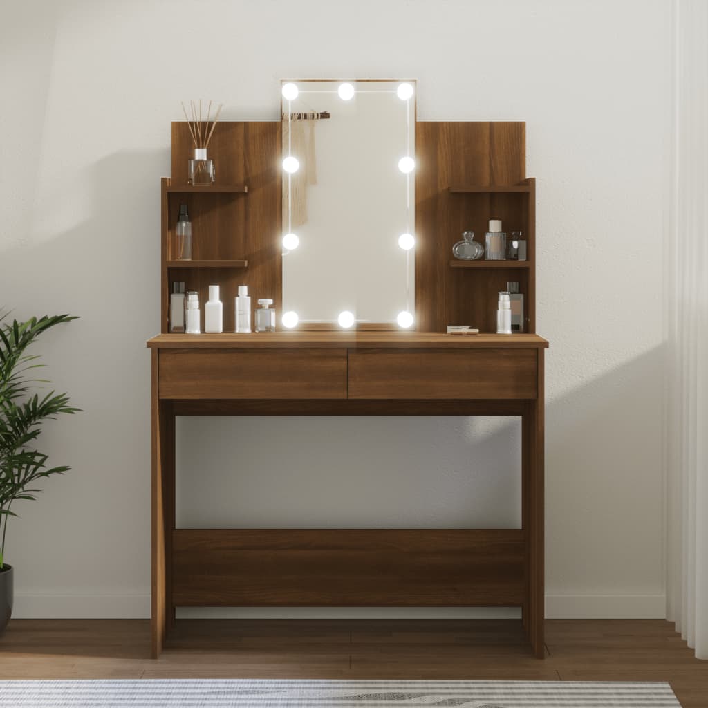 vidaXL Toaletný stolík s LED hnedý dub 96x40x142 cm