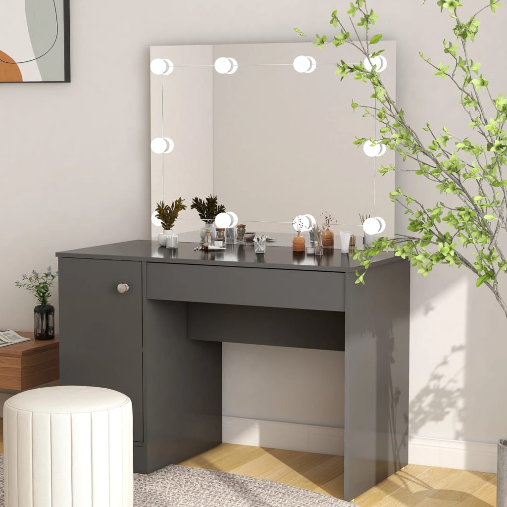 vidaXL Toaletný stolík s LED svetlami 110x55x145 cm MDF sivý