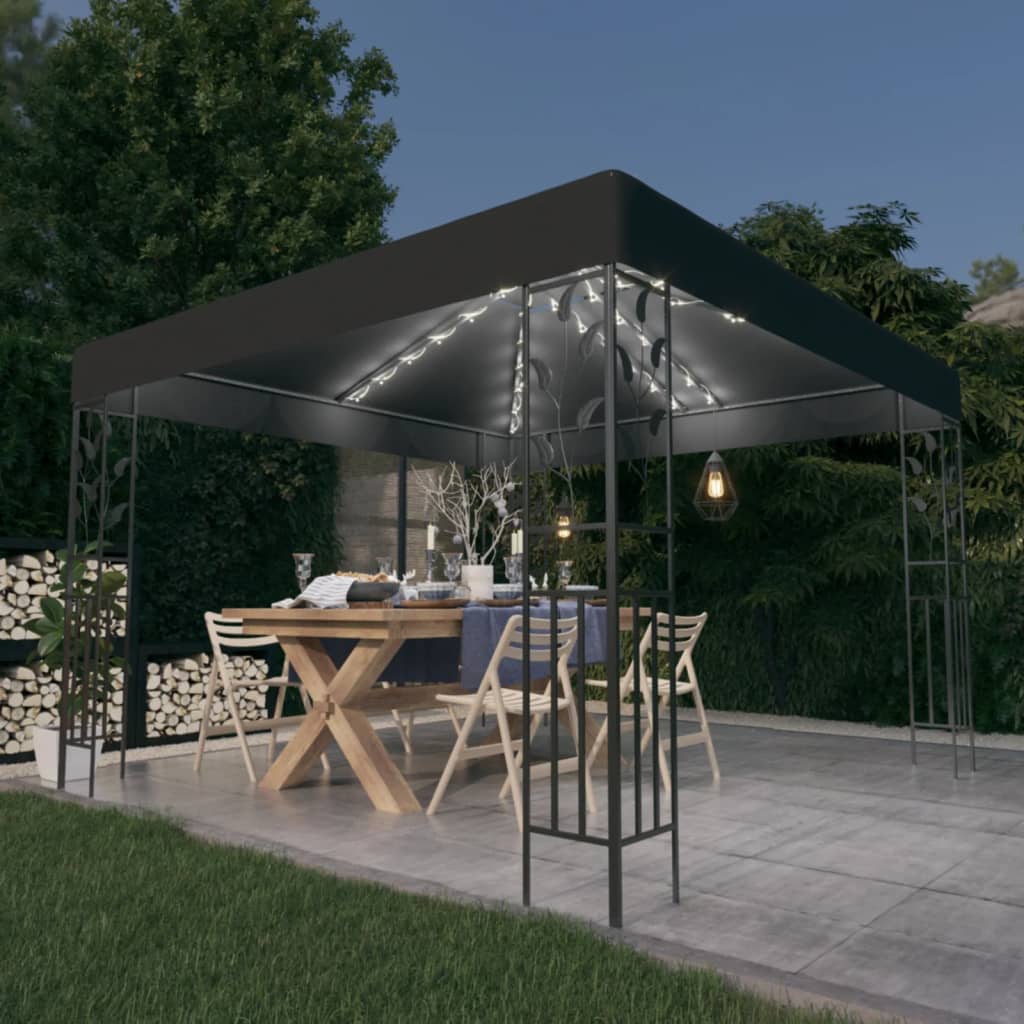 vidaXL Altánok s LED reťazou 3x3 m, antracitový